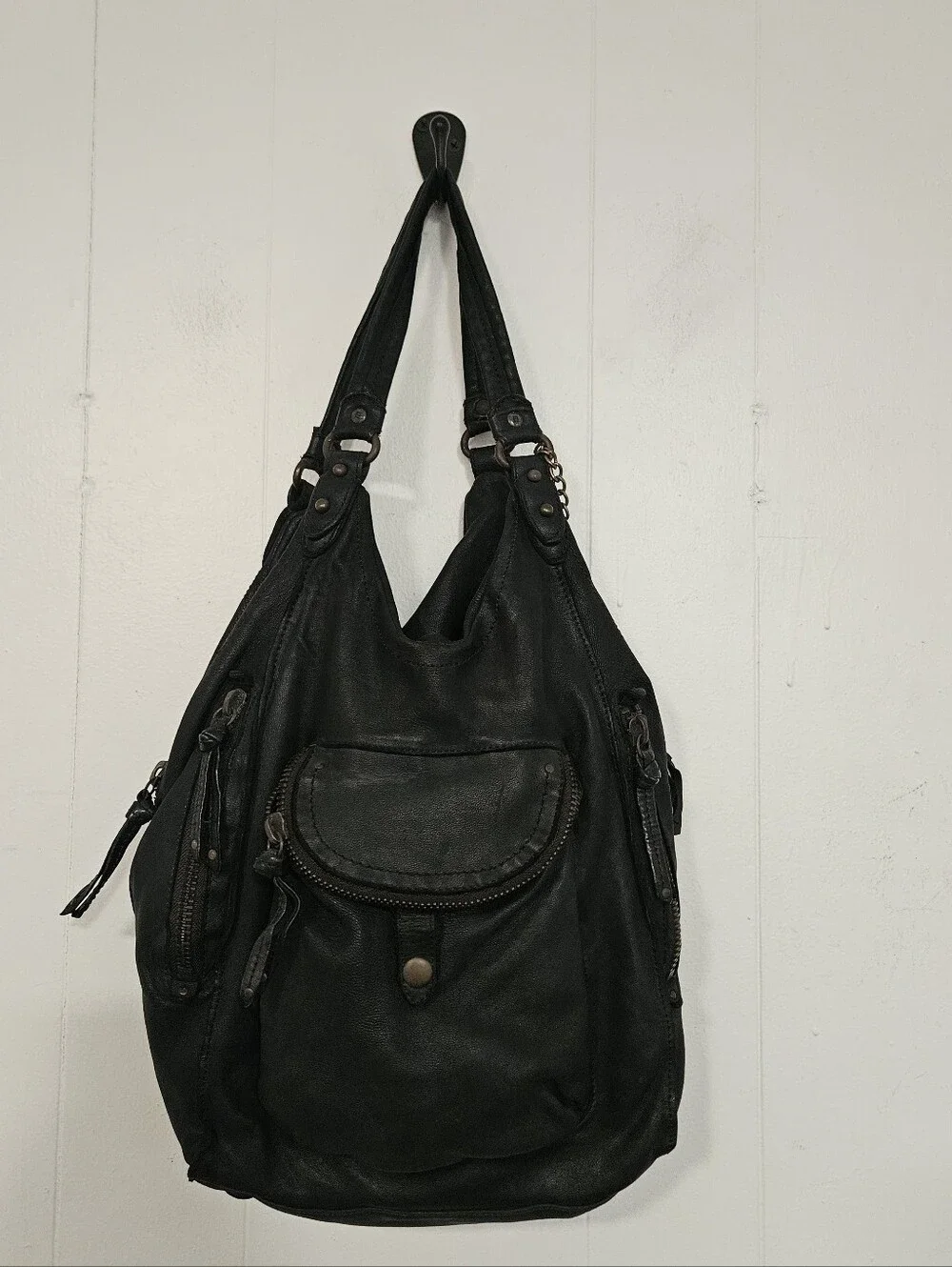 Olivia Harris slouchy black leather hobo bag